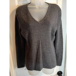 Tweeds 100% Italian Merino Wool Pullover Sweater V Neck Gray Sz L Preppy Classic